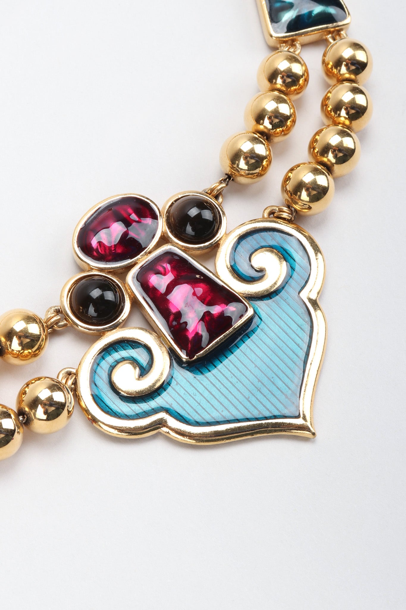 Recess Los Angeles Vintage YSL Yves Saint Laurent Enamel Moroccan Arabesque Necklace and Earring Set