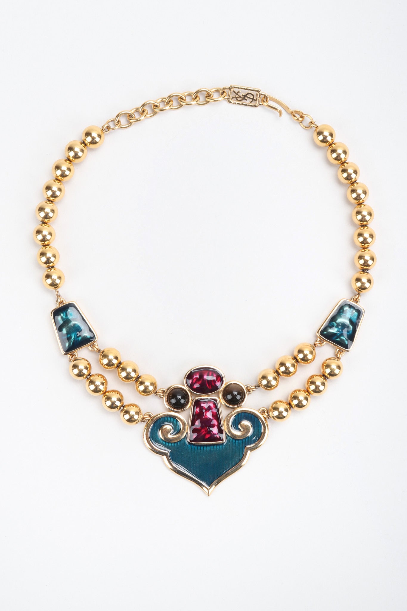Recess Los Angeles Vintage YSL Yves Saint Laurent Enamel Moroccan Arabesque Necklace and Earring Set