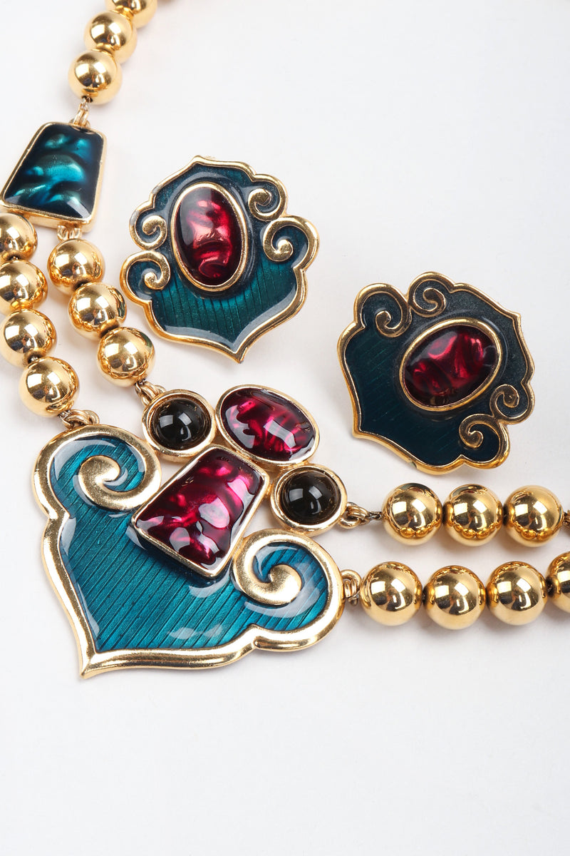 Recess Los Angeles Vintage YSL Yves Saint Laurent Enamel Moroccan Arabesque Necklace and Earring Set