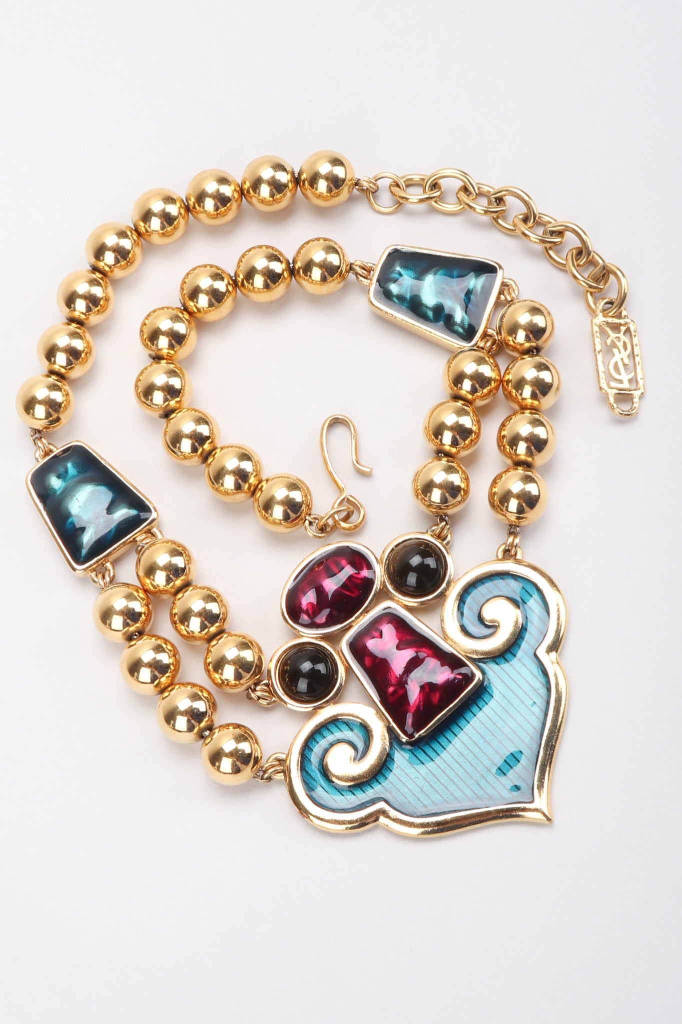 Recess Los Angeles Vintage YSL Yves Saint Laurent Enamel Moroccan Arabesque Necklace and Earring Set