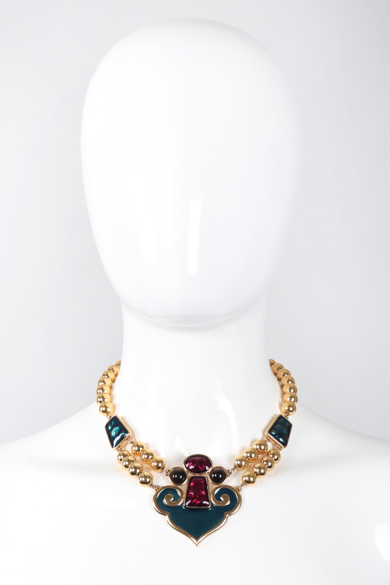 Recess Los Angeles Vintage YSL Yves Saint Laurent Enamel Moroccan Arabesque Necklace and Earring Set