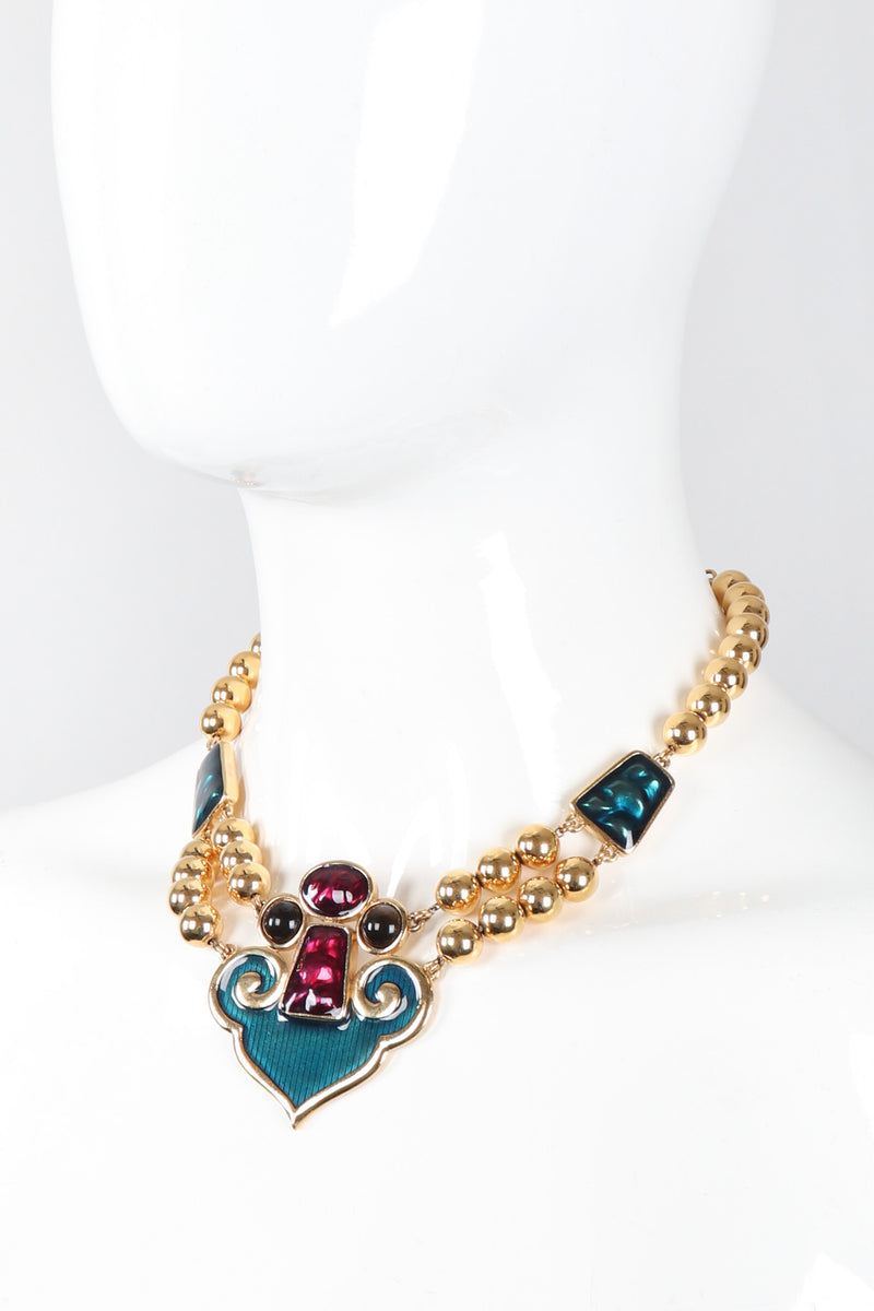 Recess Los Angeles Vintage YSL Yves Saint Laurent Enamel Moroccan Arabesque Necklace and Earring Set