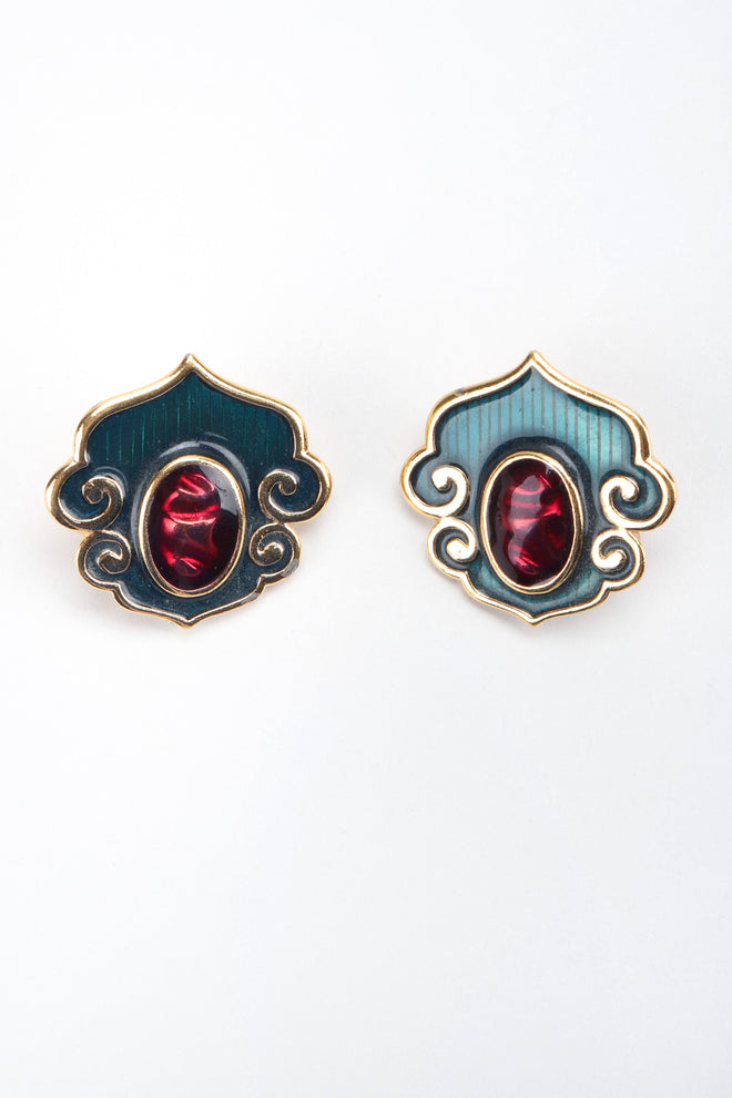 Recess Los Angeles Vintage YSL Yves Saint Laurent Enamel Moroccan Arabesque Necklace and Earring Set