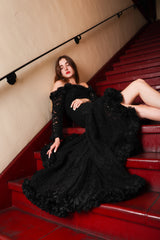 Recess Los Angeles YSL Yves Saint Laurent Rive Gauche Sheer Lace Ruffle Hi-Lo Gown