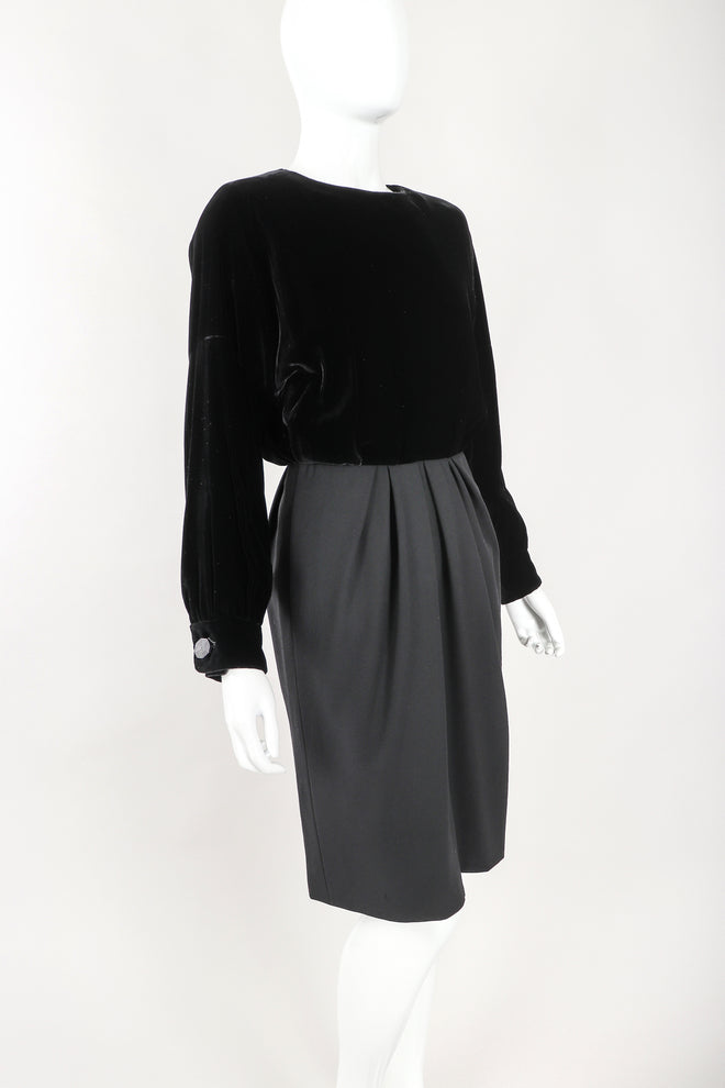 Recess Designer Consignment Vintage Yves Saint Laurent Rive Gauche YSL Velvet Blouson Dolman Dress Los Angeles Resale