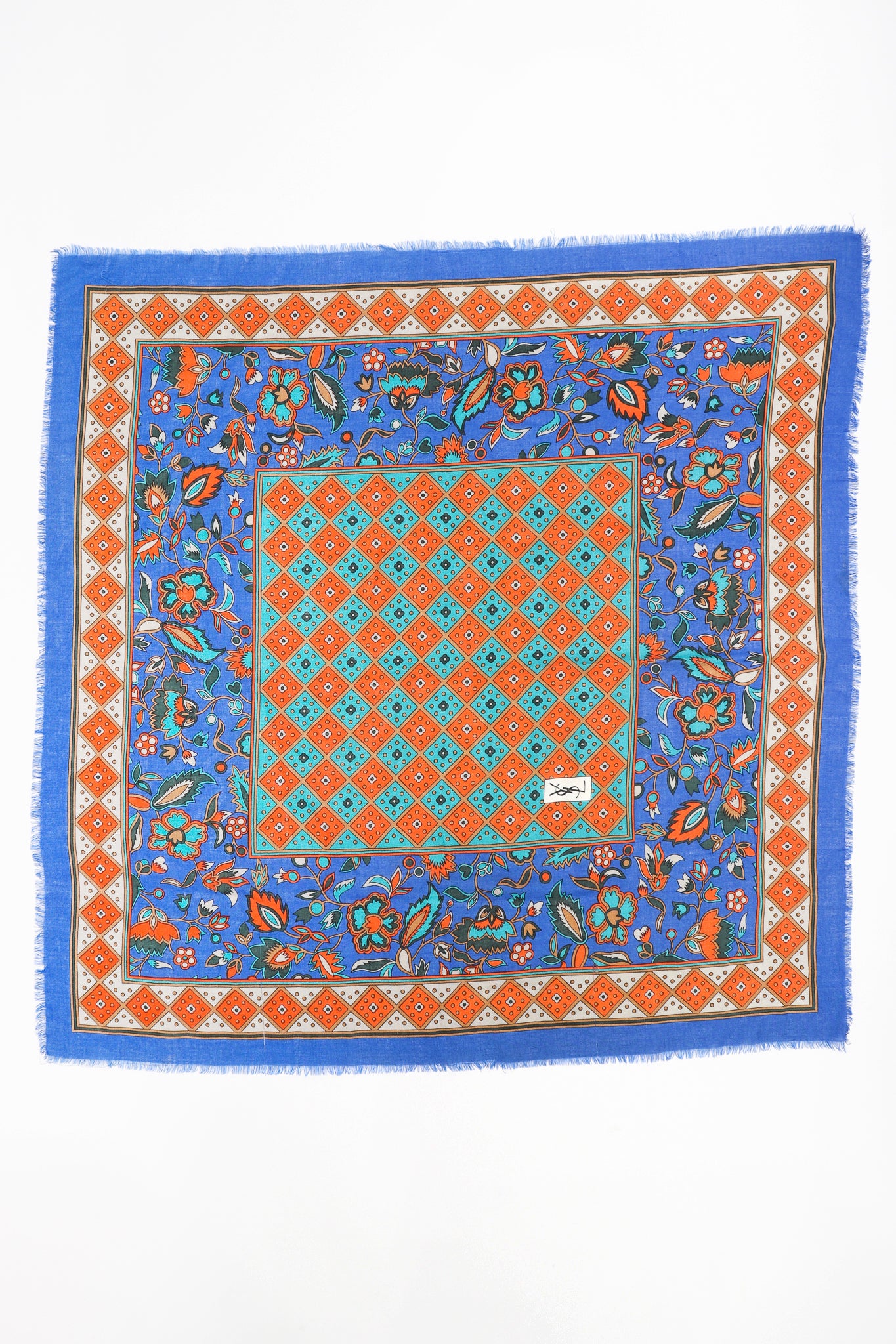 Recess Designer Consignment Vintage Yves Saint Laurent YSL Flourish Folk Russian Collection Silk Scarf Los Angeles Resale