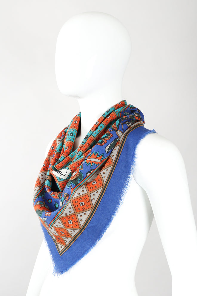 Recess Designer Consignment Vintage Yves Saint Laurent YSL Flourish Folk Russian Collection Silk Scarf Los Angeles Resale