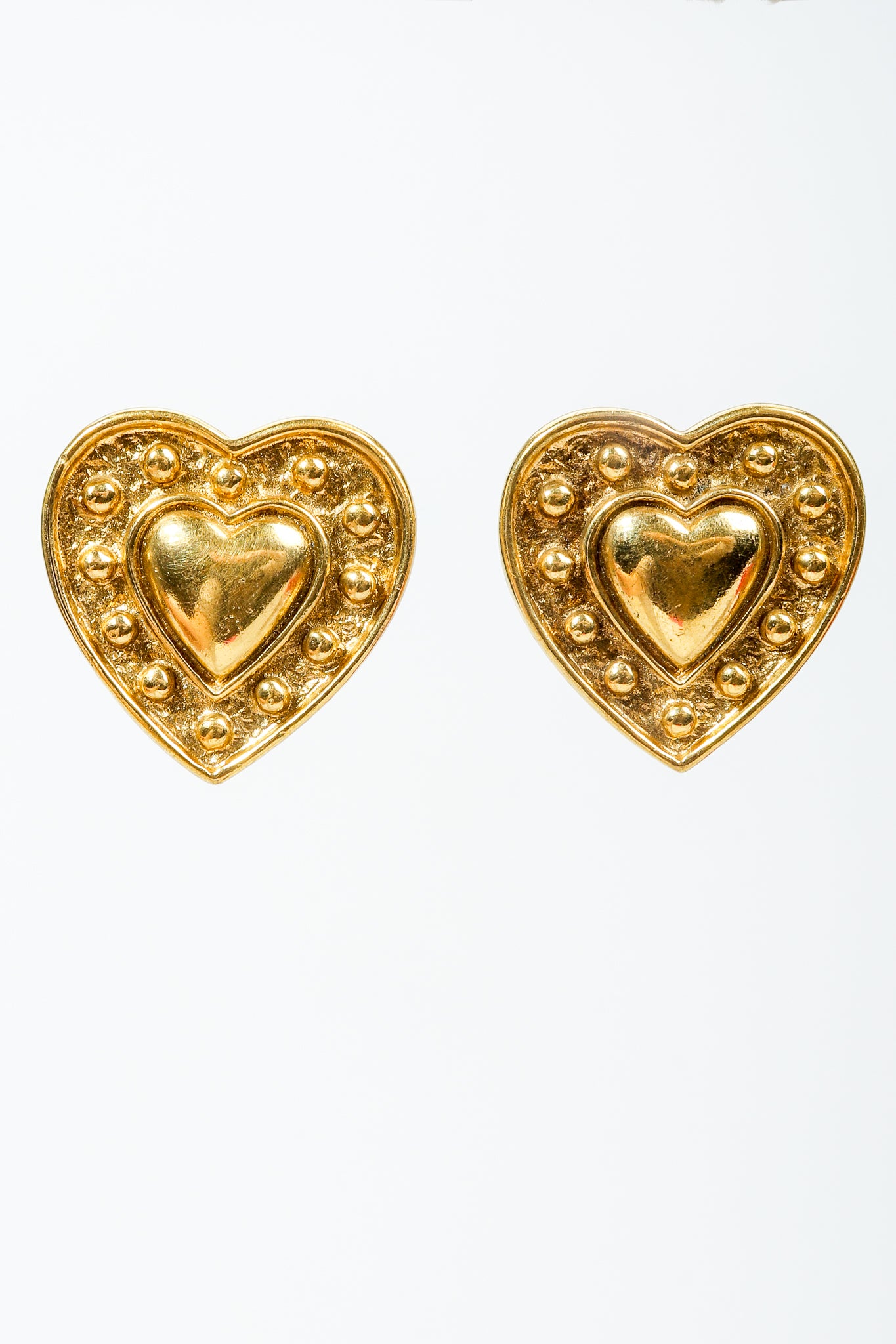 Vintage Yves Saint Laurent Gold Heart Button Clip Earrings at Recess Los Angeles