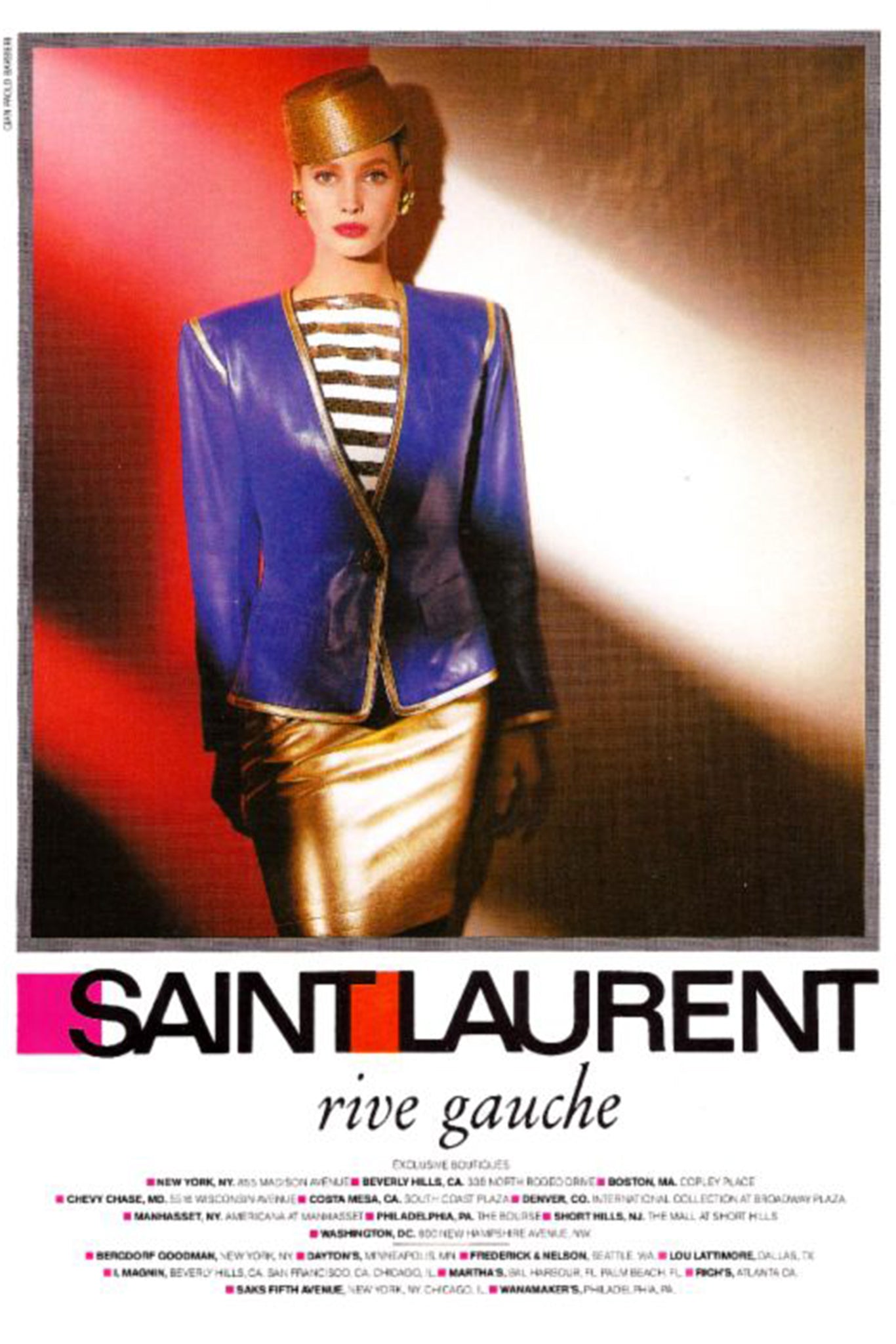 Vintage YSL Yves Saint Laurent 1988 Leather Skirt Suit ad Christy Turlington