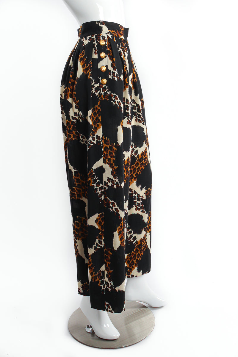 Vintage Yves Saint Laurent YSL Cropped Wide Leg Animal Safari Pant on Mannequin side at Recess LA