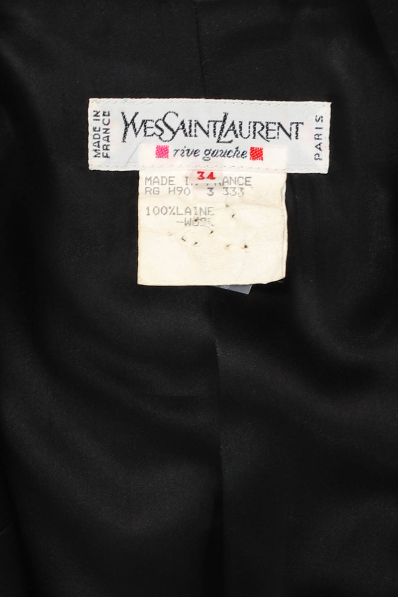 Vintage Yves Saint Laurent 1990s Wool Tuxedo Jacket label @ Recess LA