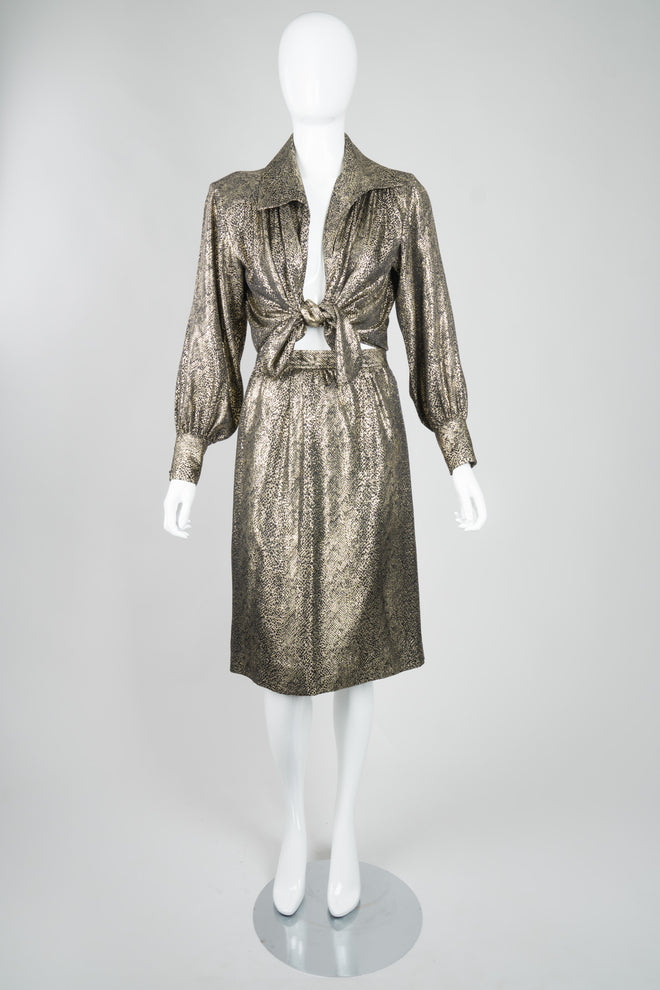 YSL Yves Saint Laurent Disco Snake Print Lamé Blouse & Skirt Set