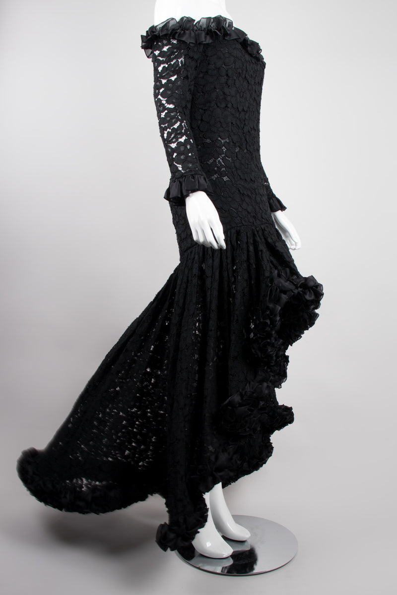 YSL Yves Saint Laurent Rive Gauche Sheer Lace Ruffle Hi-Lo Gown Recess YSL Yves Saint Laurent Rive Gauche Sheer Lace Ruffle Hi-Lo Gown Recess