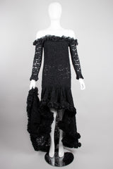 YSL Yves Saint Laurent Rive Gauche Sheer Lace Ruffle Hi-Lo Gown