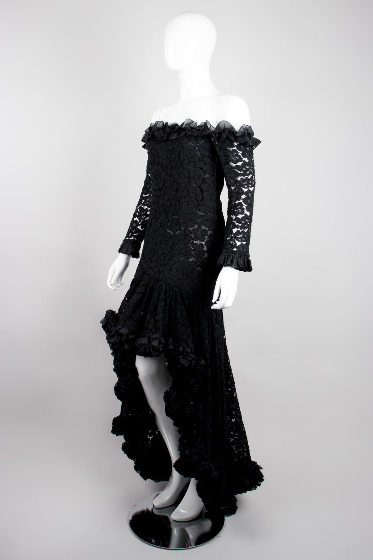 ysl lace dress Yves Saint Laurent Rive Gauche Sheer Ruffle Hi-Lo Gown – Recess Days:6 Days Fairytale Outfits for Dress Lsd Rtw Skies are Blue