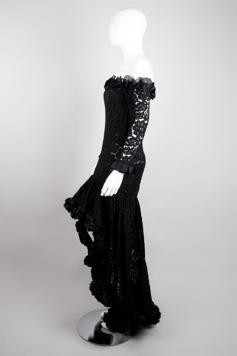 YSL Yves Saint Laurent Rive Gauche Sheer Lace Ruffle Hi-Lo Gown Recess YSL Yves Saint Laurent Rive Gauche Sheer Lace Ruffle Hi-Lo Gown Recess