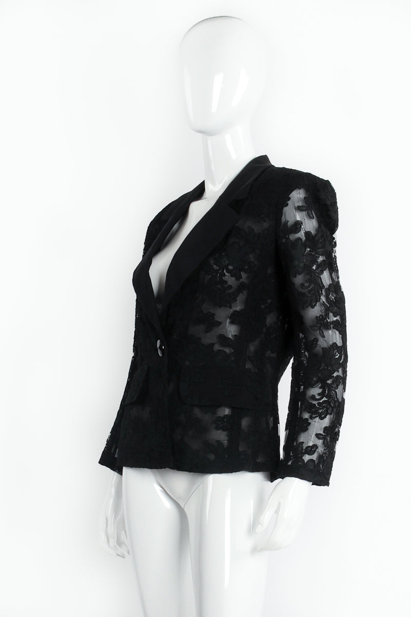 Vintage Yves Saint Laurent Alençon Lace Tuxedo Jacket on Mannequin Angle at Recess LA
