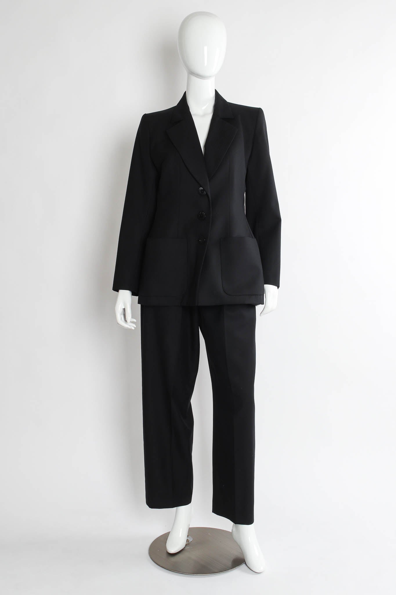 Vintage Yves Saint Laurent 1990s Wool Tux Blazer & Pant Set mannequin front  @ Recess LA