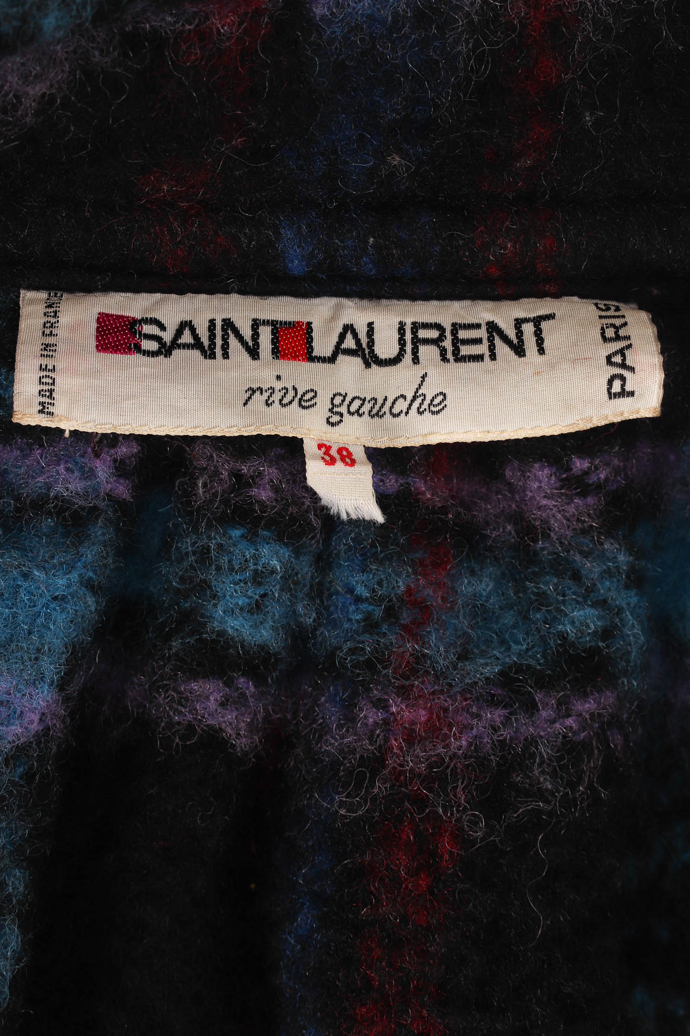Vintage Saint Laurent Plaid Wool Coat tag @ Recess Los Angeles