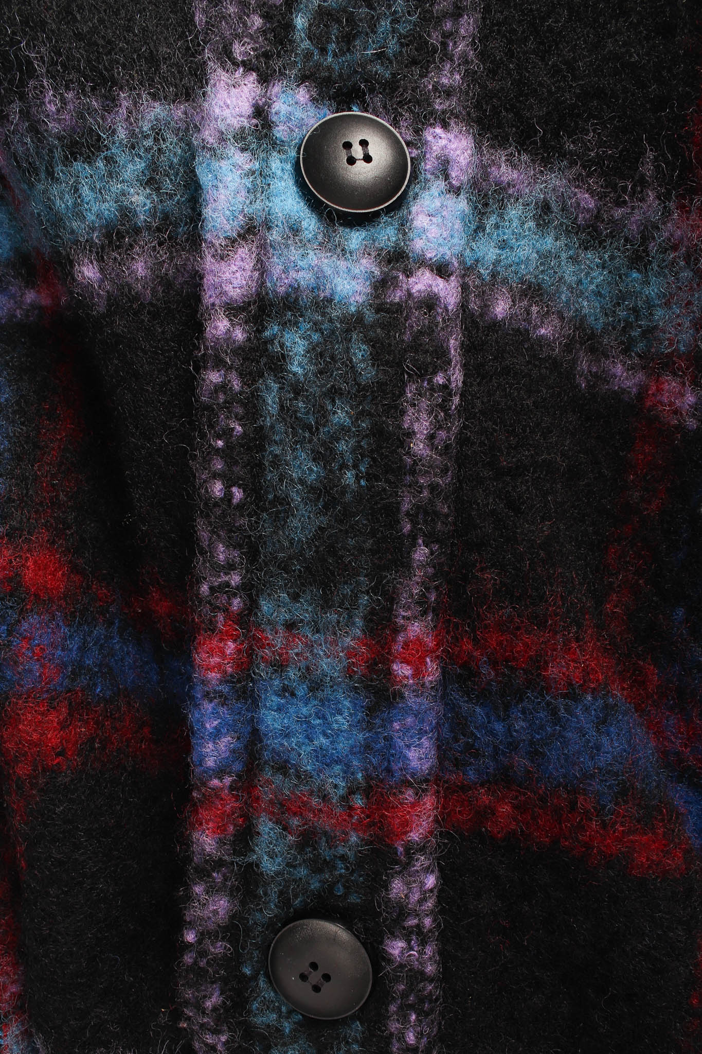 Vintage Saint Laurent Plaid Wool Coat plaid/button close up @ Recess Los Angeles
