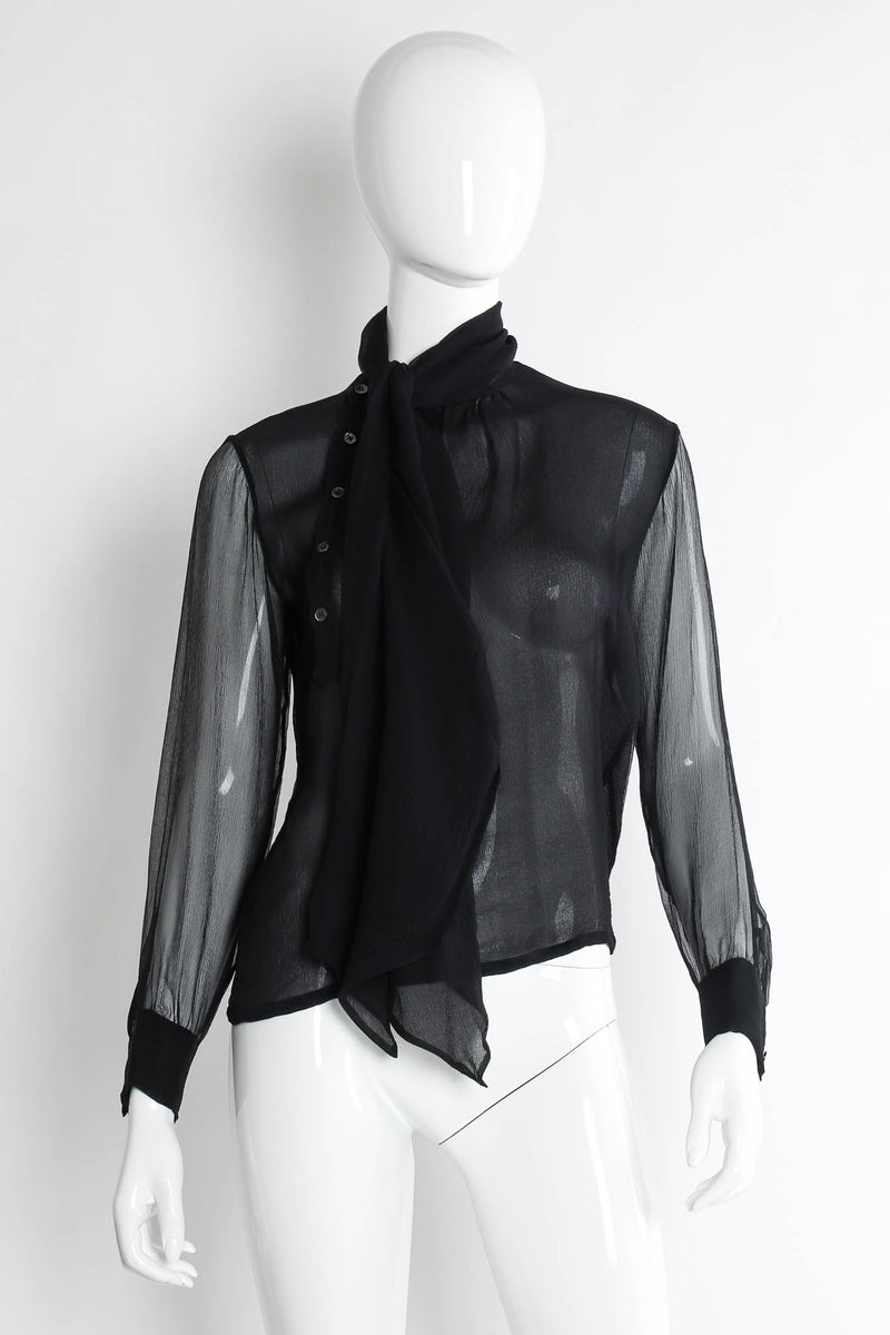 Vintage Saint Laurent Sheer Silk Tie Blouse mannequin front @ Recess Los Angeles