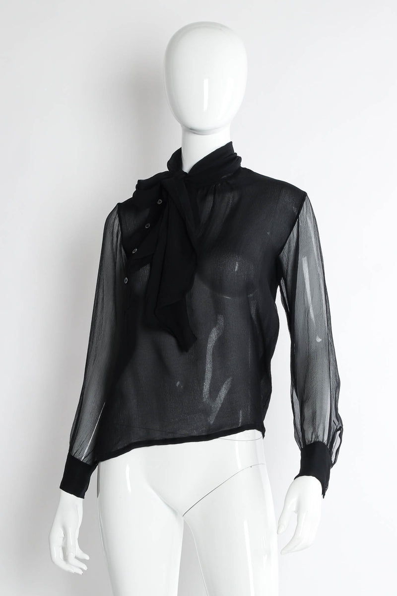 Vintage Saint Laurent Sheer Silk Tie Blouse mannequin front @ Recess Los Angeles