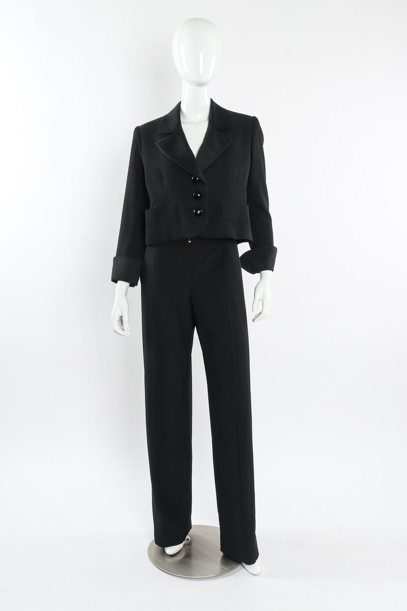 Vintage Yves Saint Laurent Crop Blazer & Pant Tuxedo Set mannequin front @ Recess LA