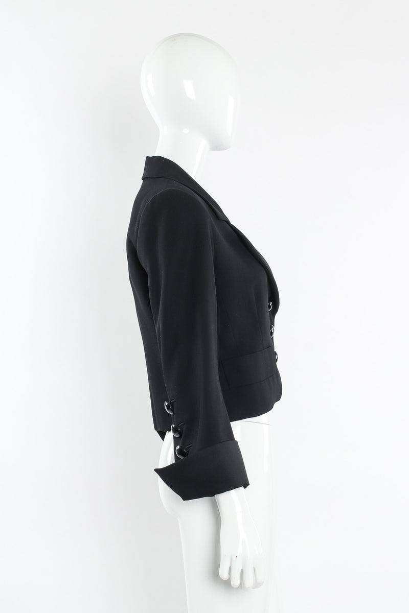 Vintage Yves Saint Laurent Crop Blazer & Pant Tuxedo Set mannequin side top @ Recess LA