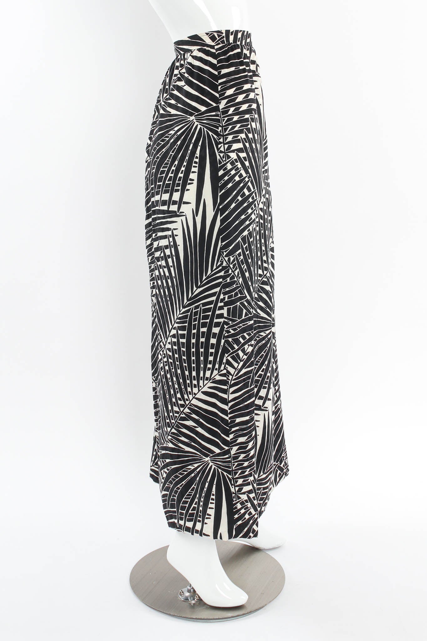 Vintage Saint Laurent Palm Leaves Silk Maxi Skirt mannequin side no drape@ Recess Los Angeles