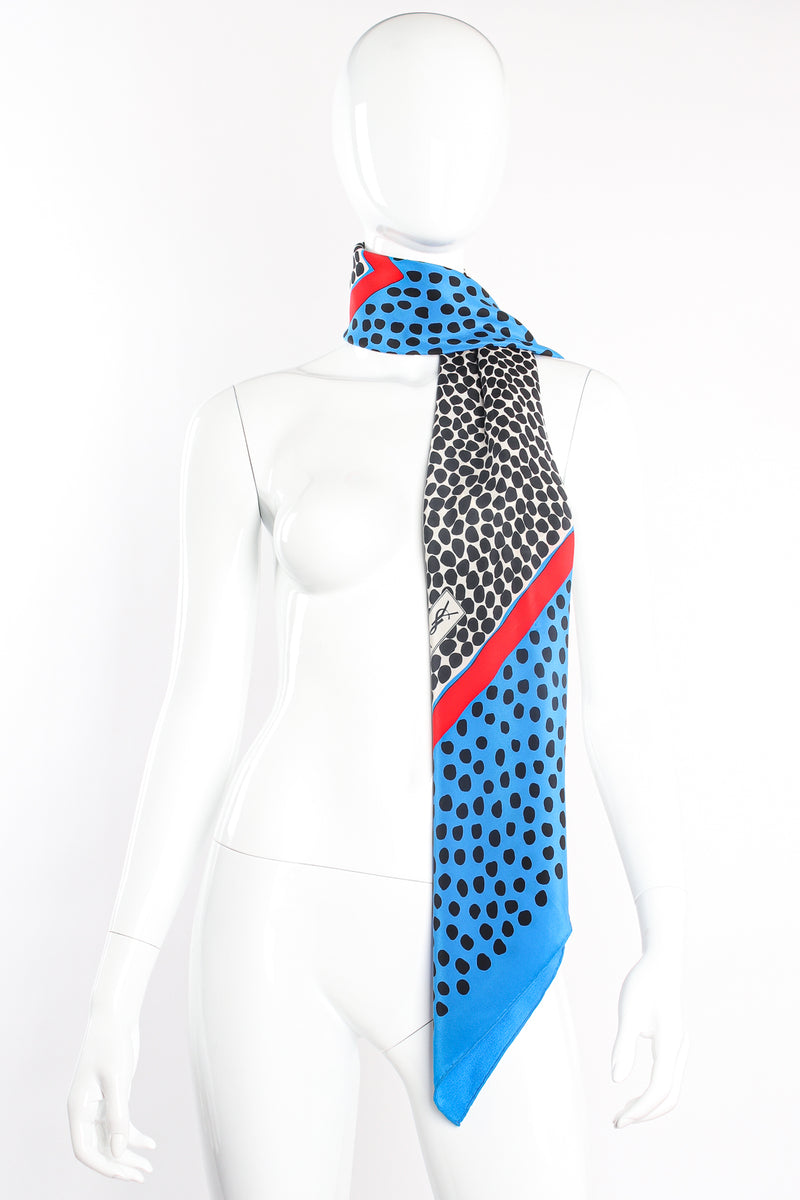 Vintage Yves Saint Laurent YSL Dalmatian Dot Silk Scarf on mannequin at Recess Los Angeles