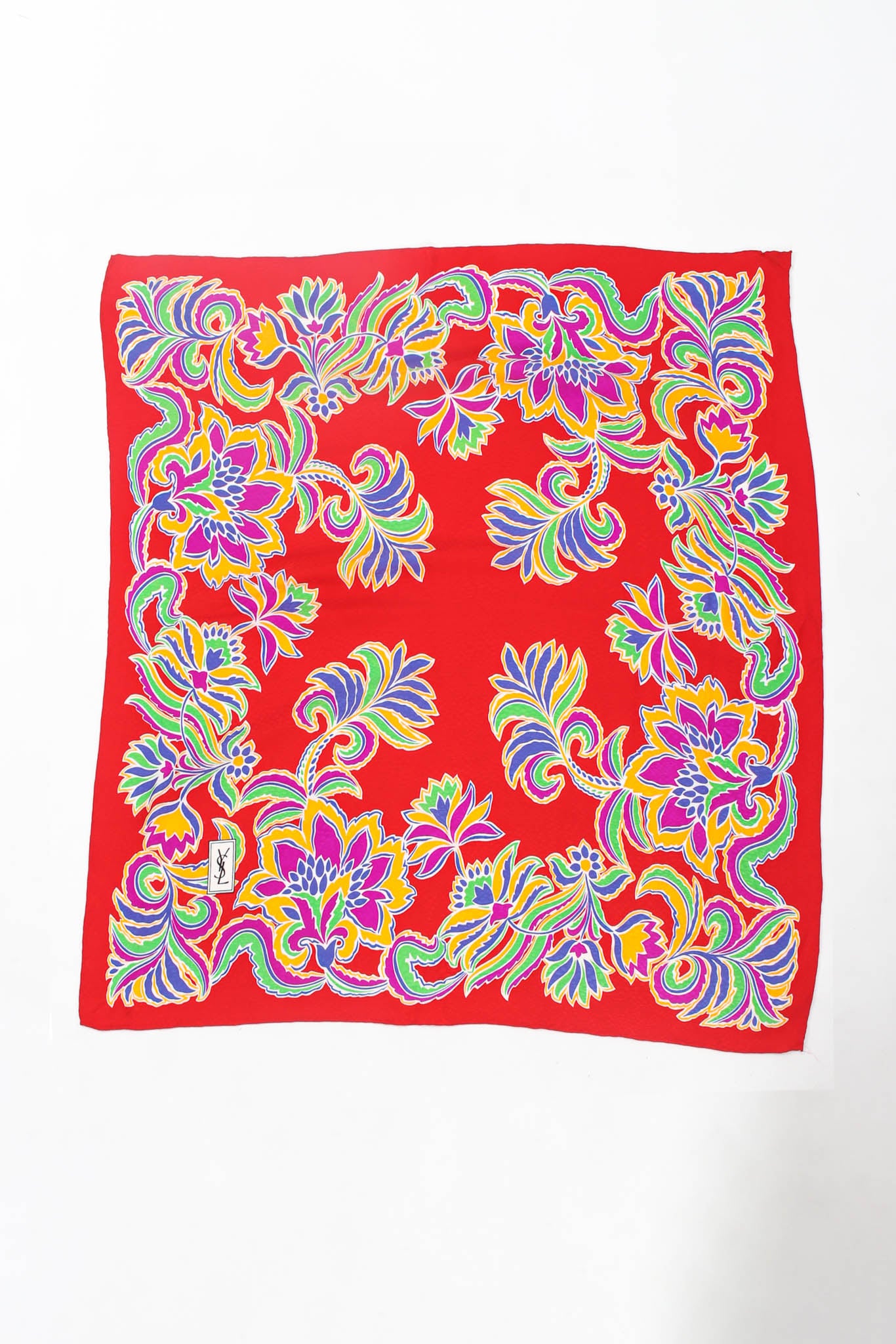 Vintage Yves Saint Laurent Abstract Floral Silk Scarf open flat @ Recess Los Angeles