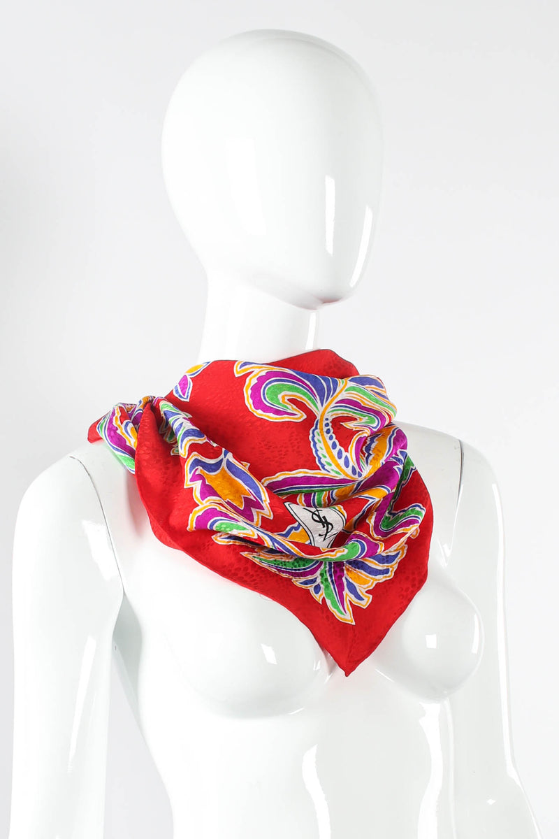 Vintage Yves Saint Laurent Abstract Floral Silk Scarf mannequin angle @ Recess Los Angeles