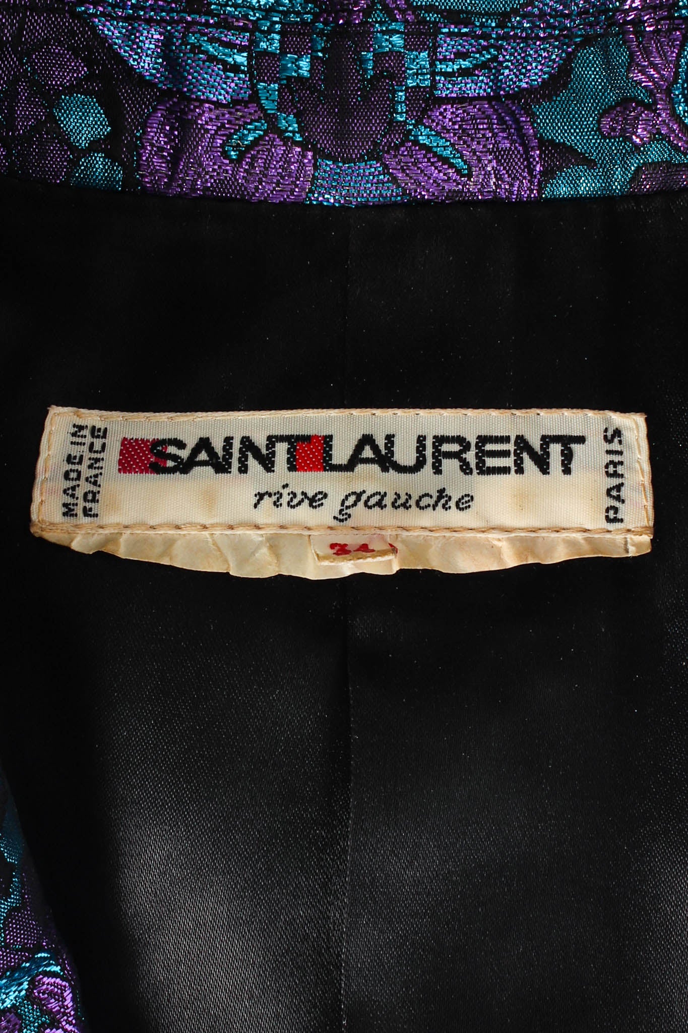 Vintage Saint Laurent 1980s Floral Brocade Metallic Jacket & Bag Set tag @ Recess LA