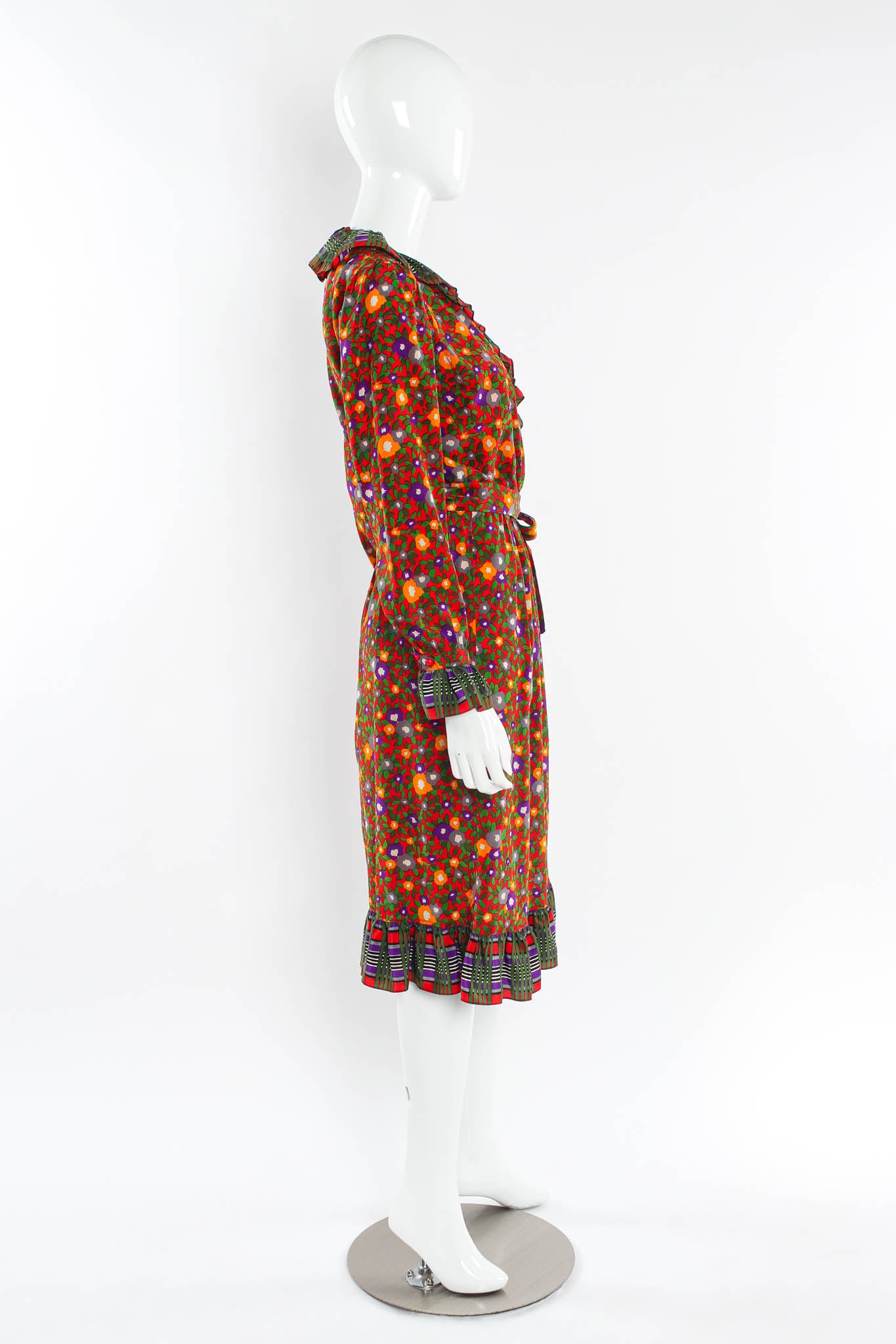 Vintage Saint Laurent Floral Plaid Silk Wrap Dress mannequin side @ Recess LA