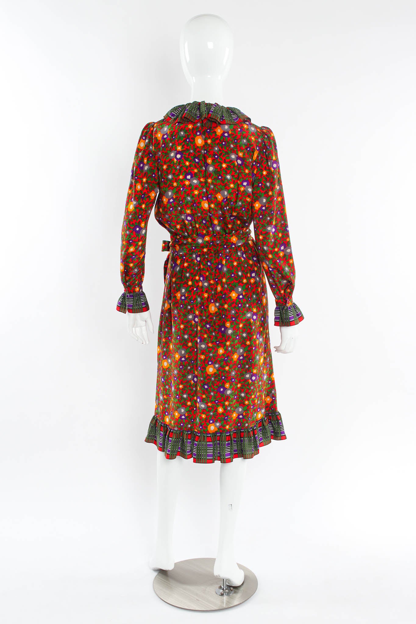 Vintage Saint Laurent Floral Plaid Silk Wrap Dress mannequin back @ Recess LA