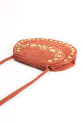 Vintage Yves Saint Laurent Filigree Suede Saddle Bag top flat @ Recess Los Angeles