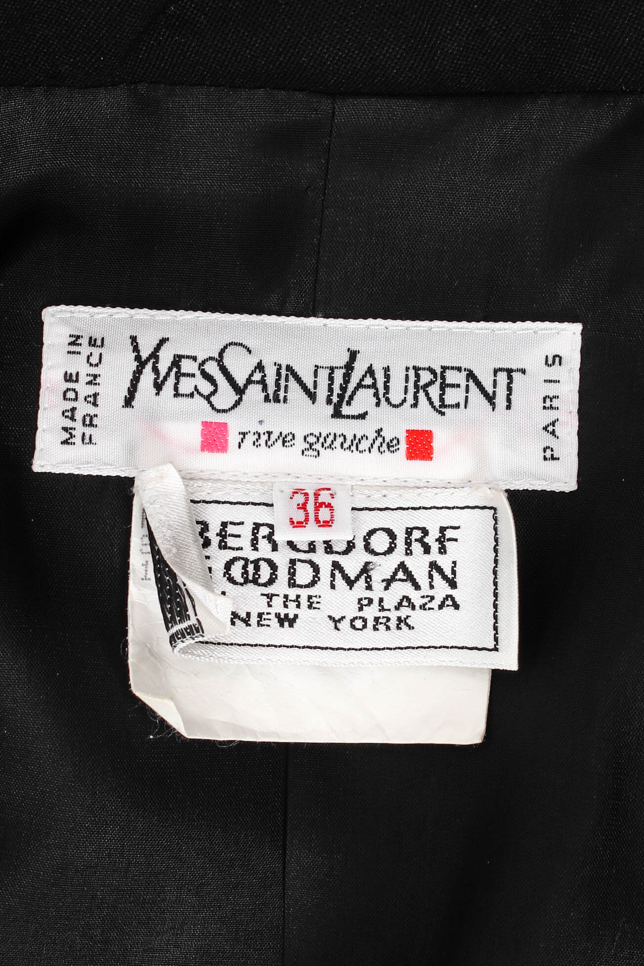 Vintage YSL Grosgrain Accented Tuxedo Jacket label at Recess Los Angeles