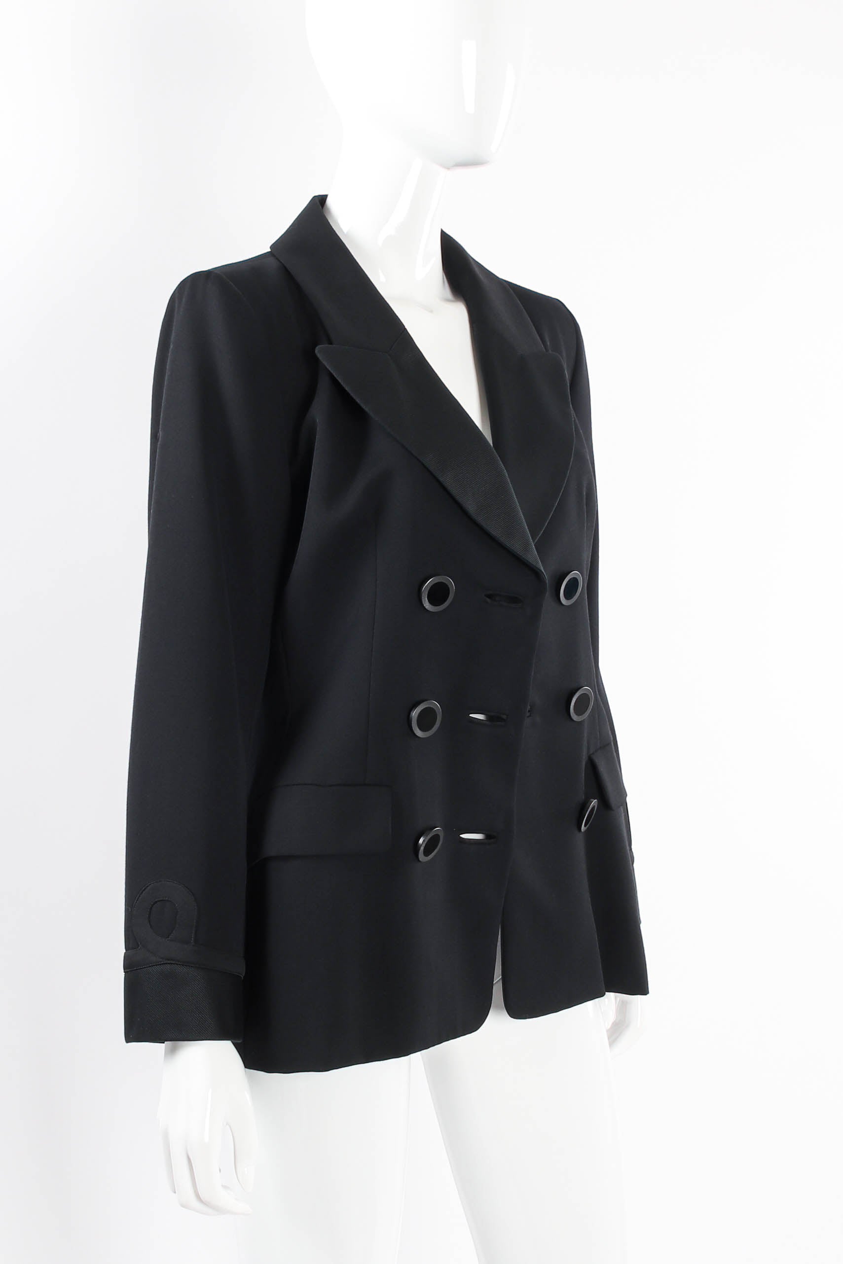 Vintage YSL Grosgrain Accented Tuxedo Jacket on mannequin side at Recess Los Angeles
