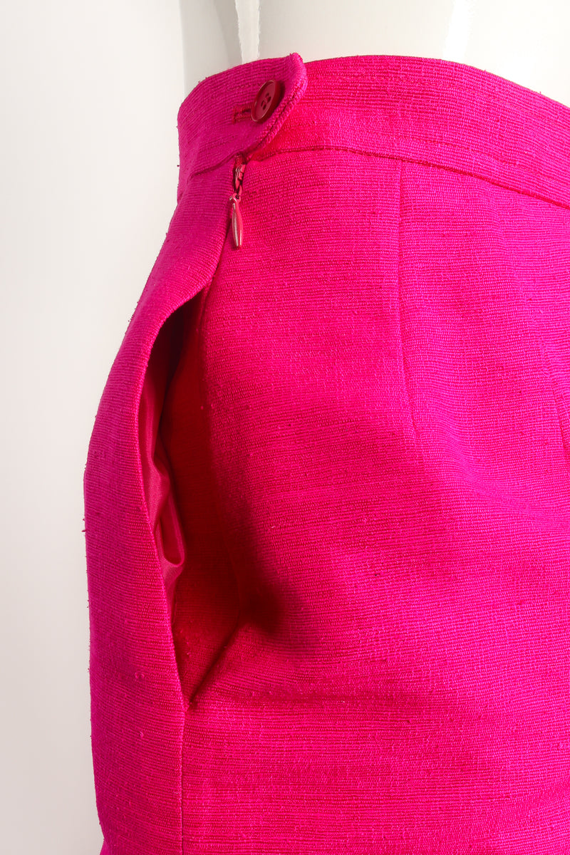 Vintage Yves Saint Laurent YSL Hot Neon Silk Suit Set on mannequin pocket zipper @ Recess LA
