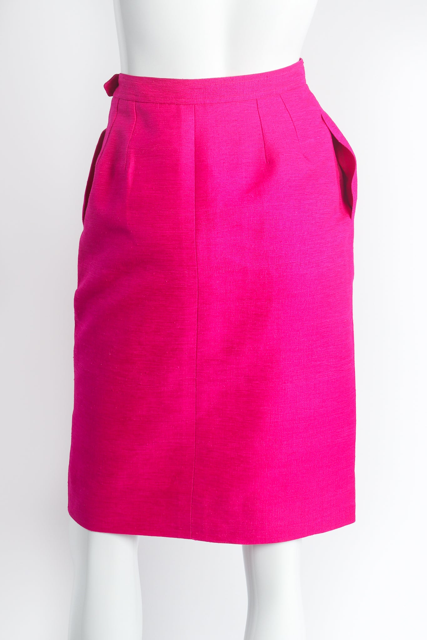 Vintage Yves Saint Laurent YSL Hot Neon Silk Suit Set on mannequin skirt back @ Recess LA
