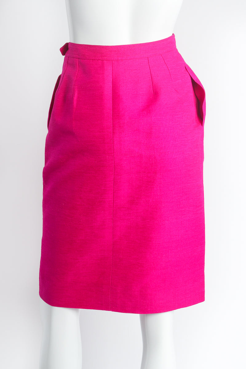 Vintage Yves Saint Laurent YSL Hot Neon Silk Suit Set on mannequin skirt back @ Recess LA