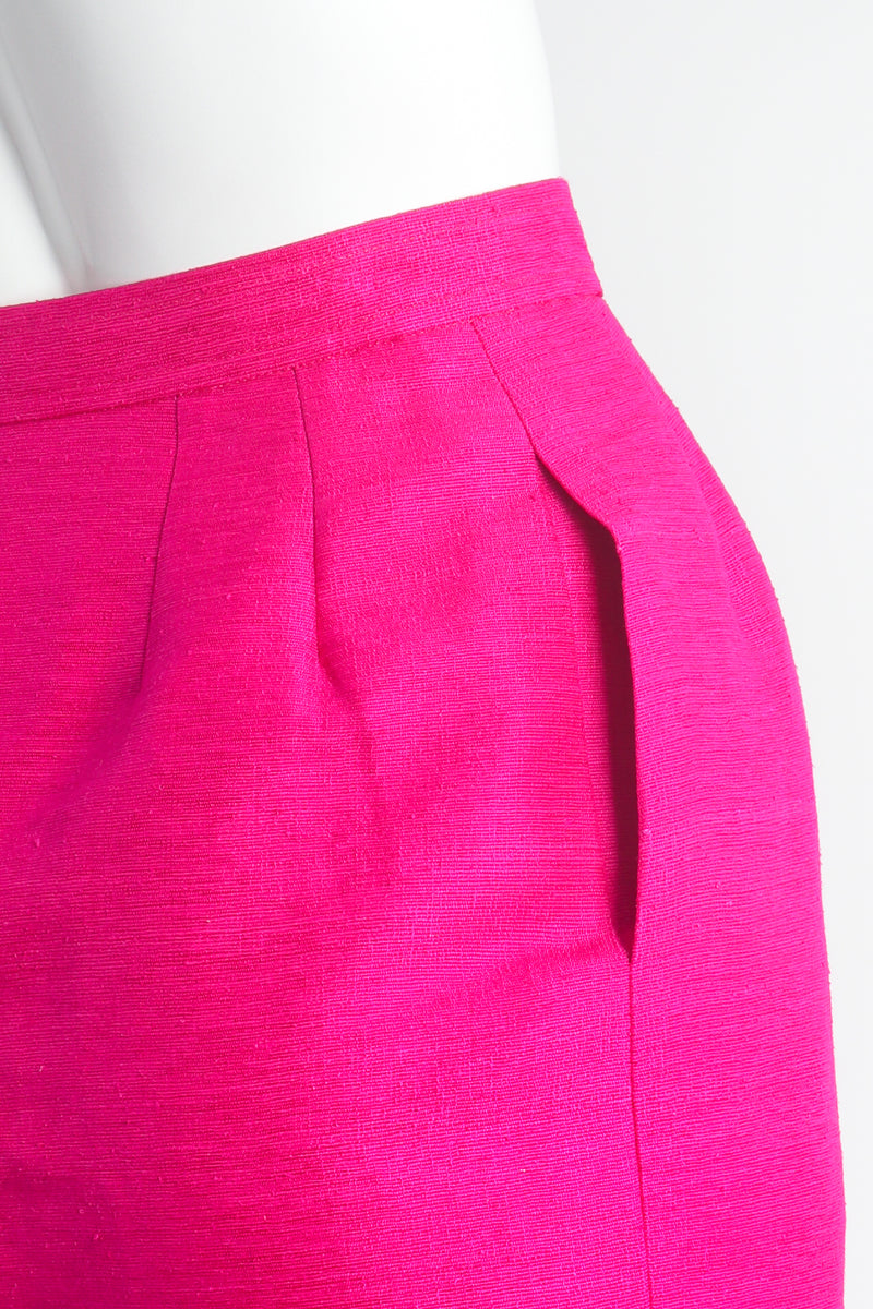 Vintage Yves Saint Laurent YSL Hot Neon Silk Suit Set on mannequin skirt pocket @ Recess LA