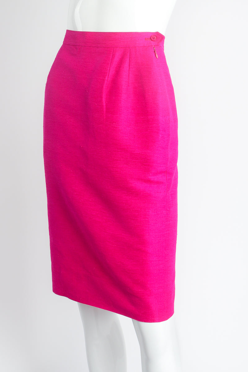 Vintage Yves Saint Laurent YSL Hot Neon Silk Suit Set on mannequin skirt front @ Recess LA
