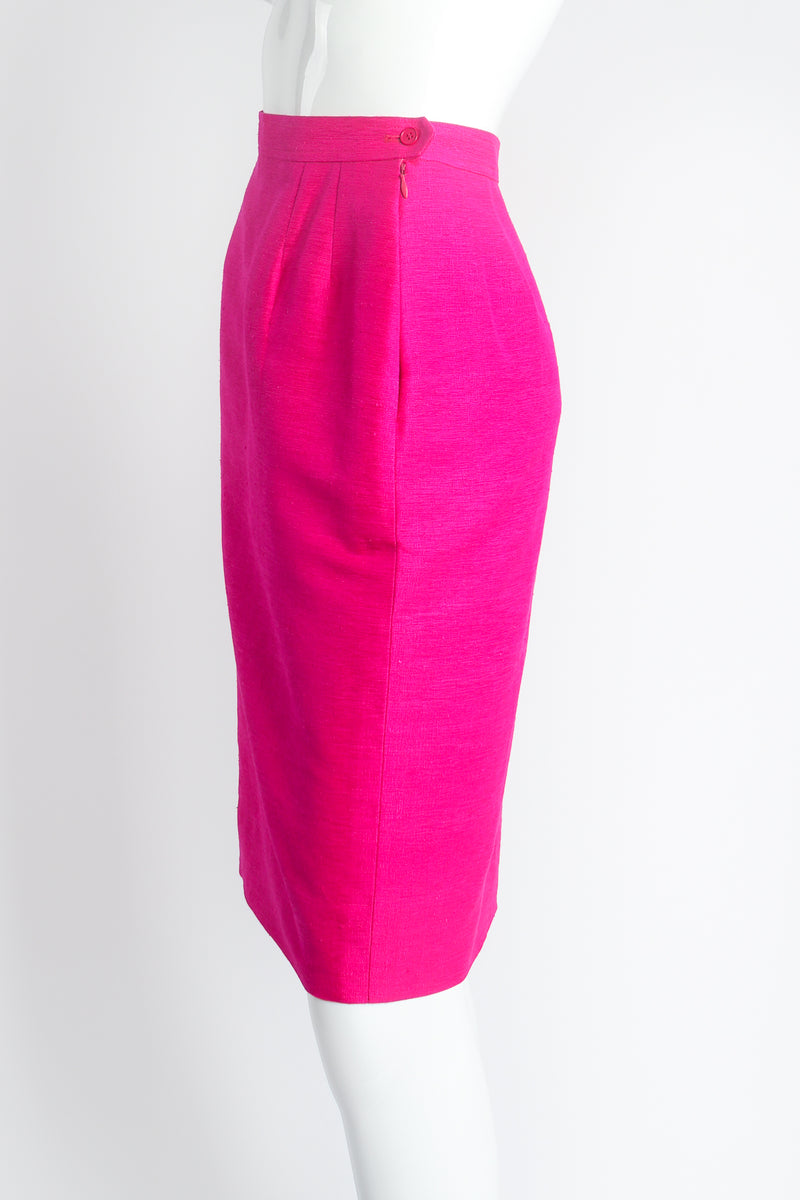 Vintage Yves Saint Laurent YSL Hot Neon Silk Suit Set on mannequin skirt side @ Recess LA