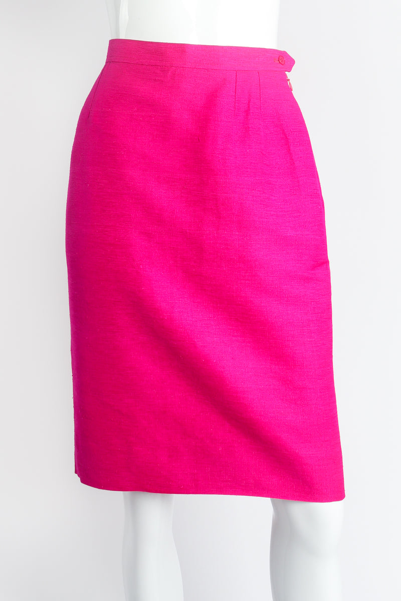 Vintage Yves Saint Laurent YSL Hot Neon Silk Suit Set on mannequin skirt front @ Recess LA