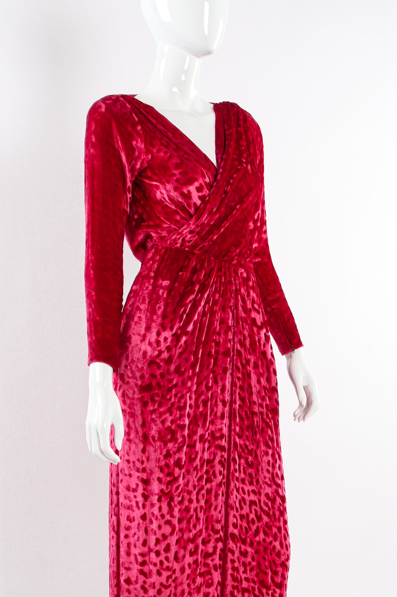 Vintage Saint Laurent Velvet Leopard Wrap Gown mannequin close angle @ Recess LA