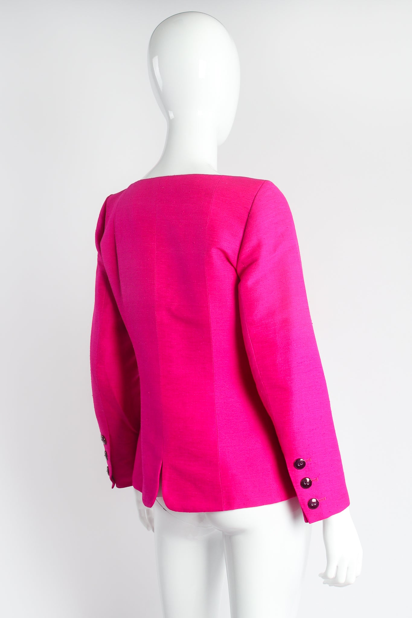 Vintage Yves Saint Laurent YSL Hot Neon Silk Jacket Suit Set on mannequin angle @ Recess LA