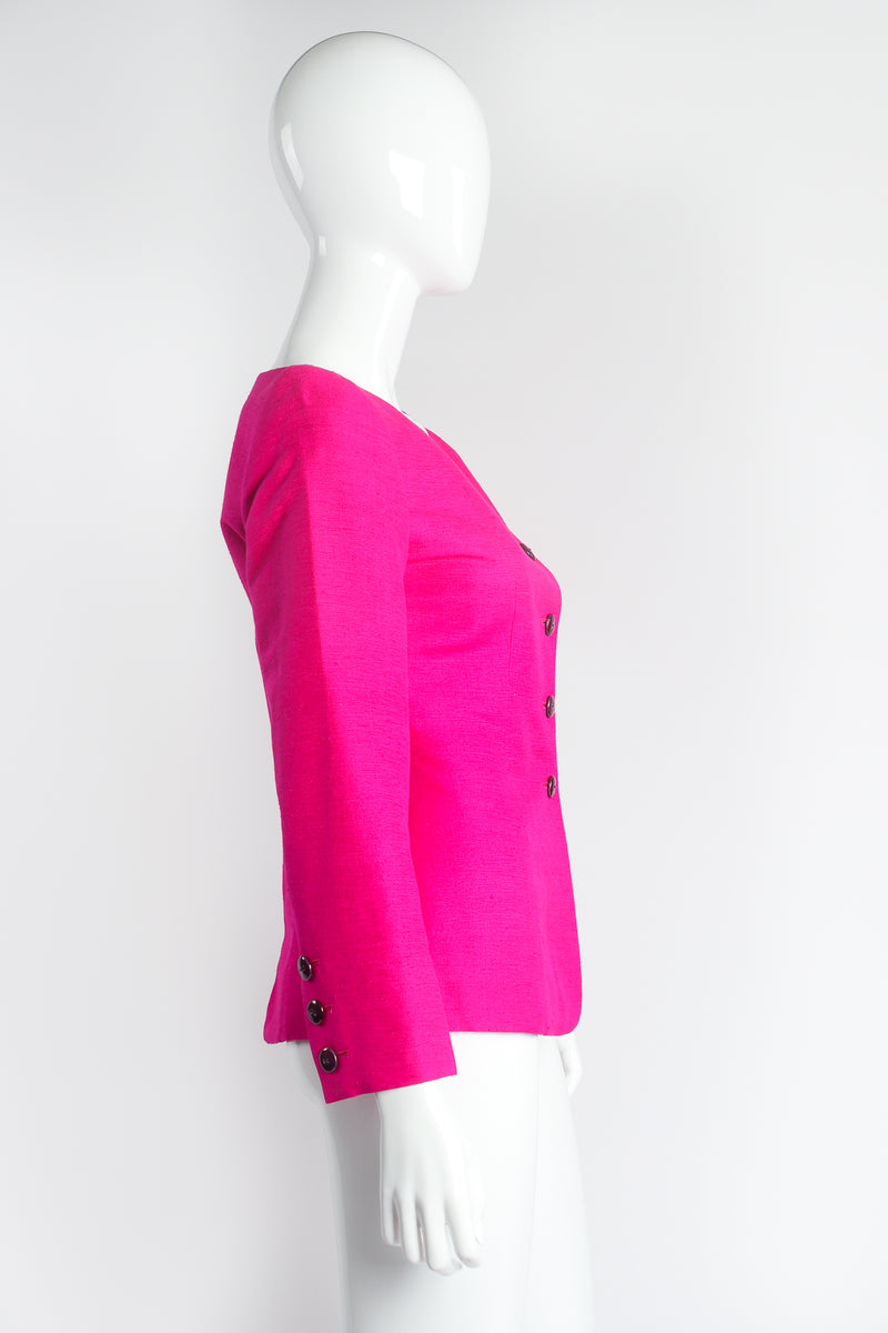 Vintage Yves Saint Laurent YSL Hot Neon Silk Jacket Suit Set on mannequin side @ Recess LA