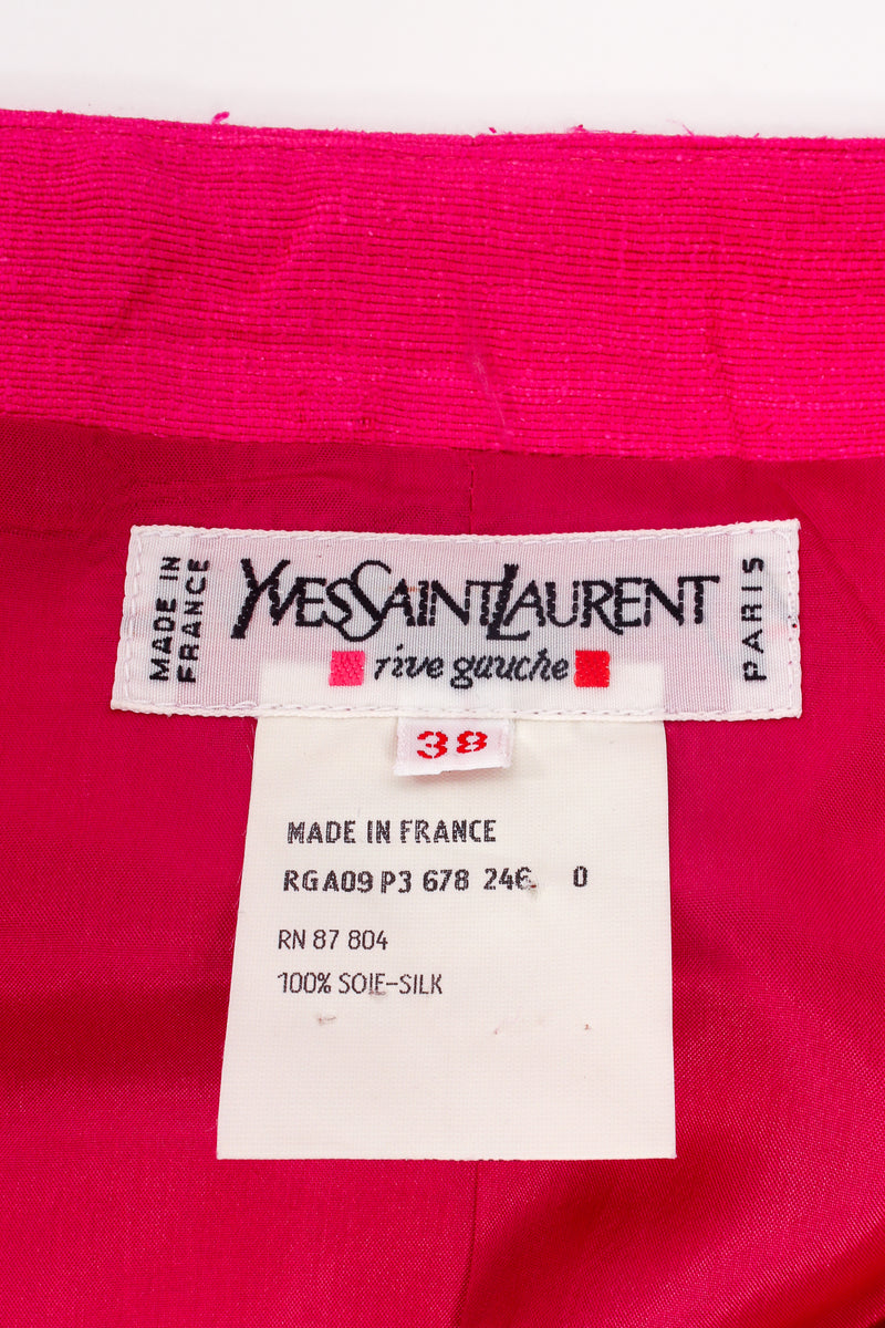 Vintage Yves Saint Laurent YSL Hot Neon Silk Jacket Suit Set label @ Recess LA