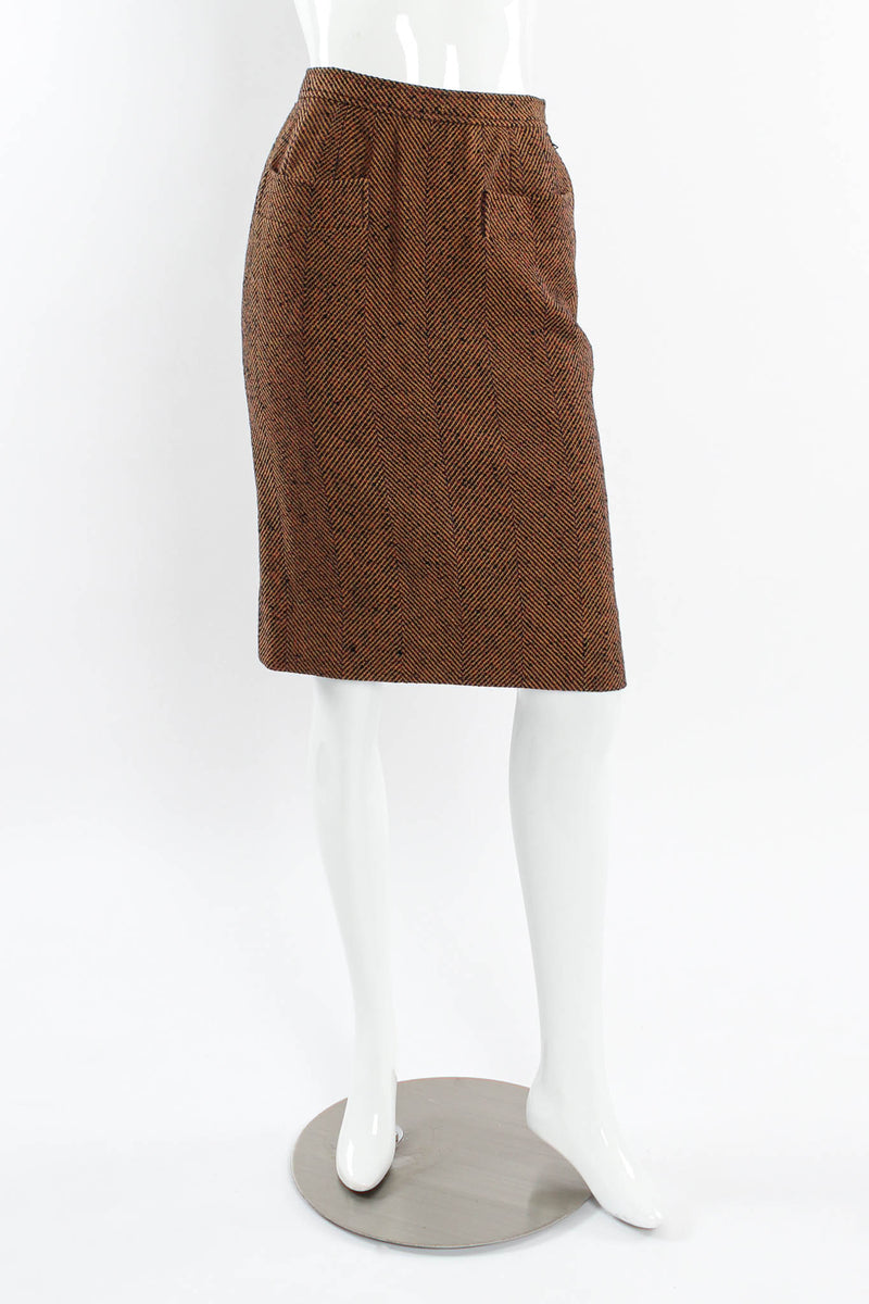 Vintage Saint Laurent Tweed Chevron Print Skirt mannequin front @ Recess LA